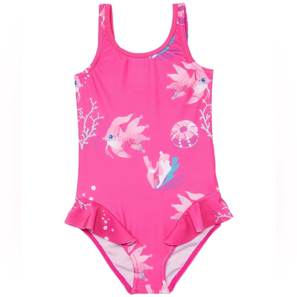 NWT Reima Girls Fish Swimsuit in pink in size 12-18 months